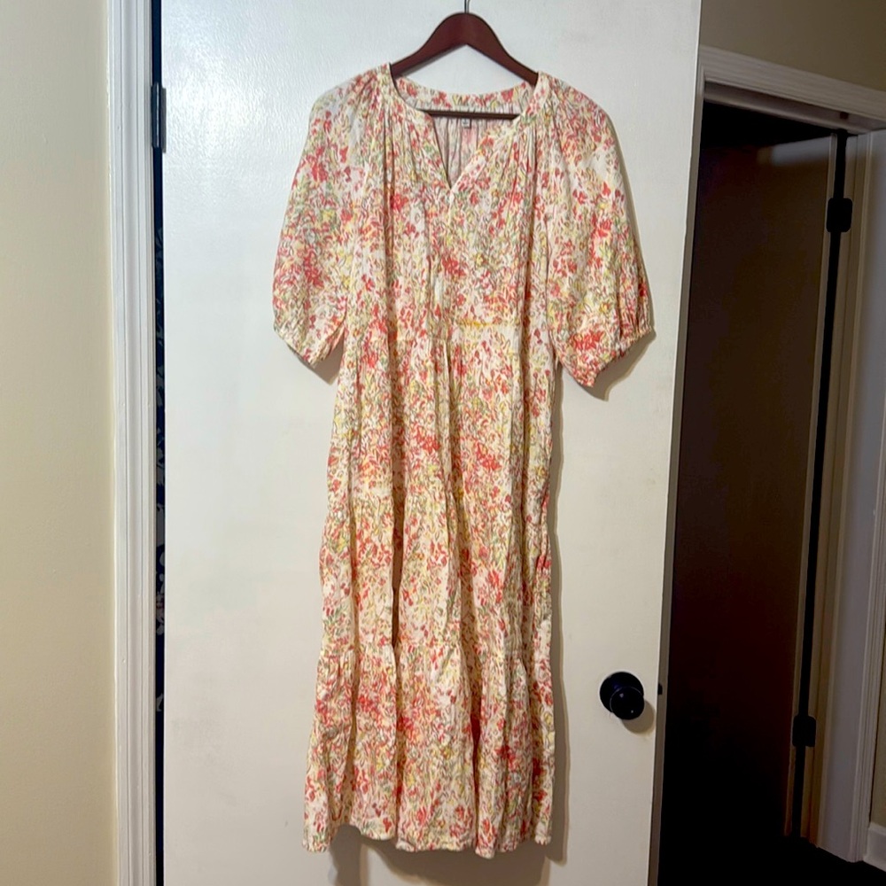 Wonderly Floral Midi Dress in Pink and Cream